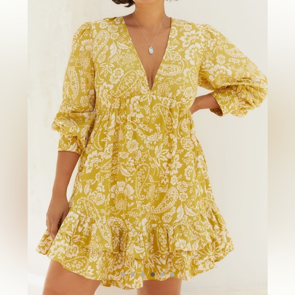 Anthropologie Maeve long Sleeve V Neck Ruffle Mini Dress - Picture 4 of 5